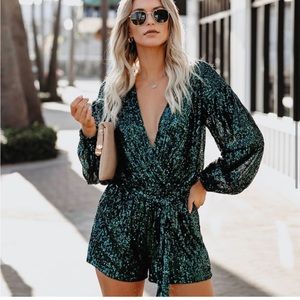 Medium sequin , ontwelfth brand romper , green NWOT